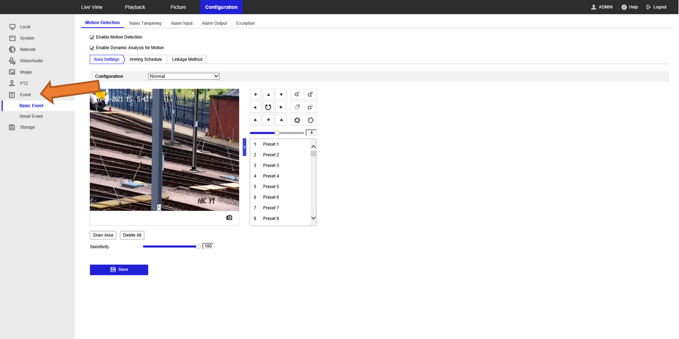 Event menu expanded showing Basic Event option