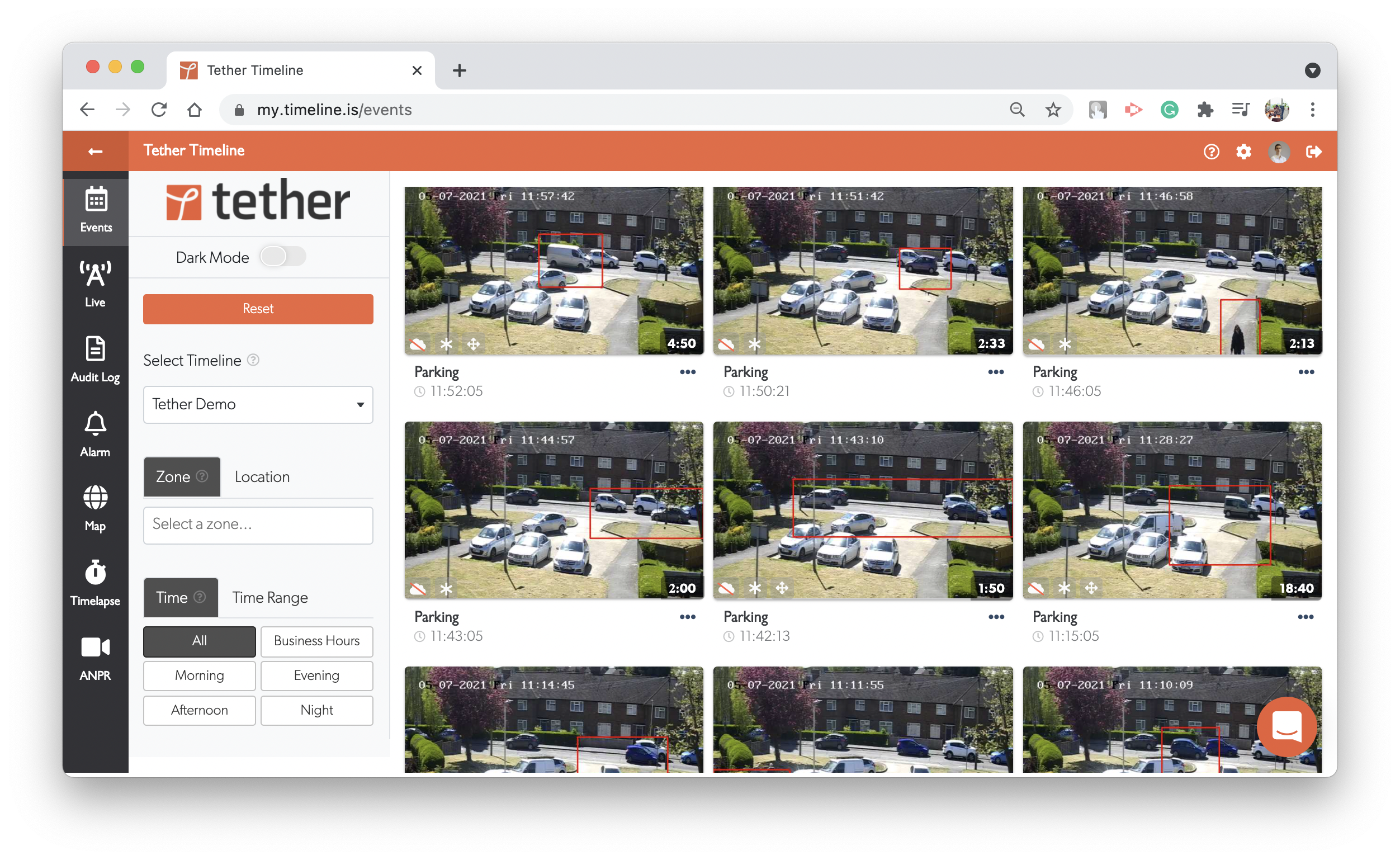 Events page grid view