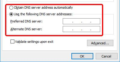 DNS server address fields