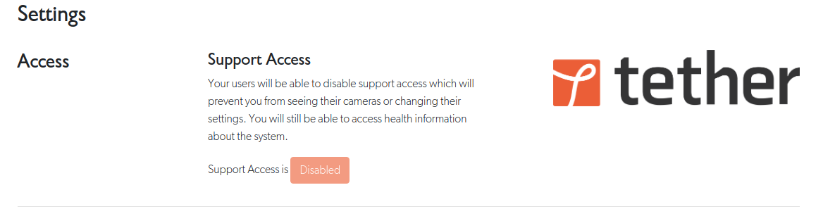 Support Access toggle showing Disabled state