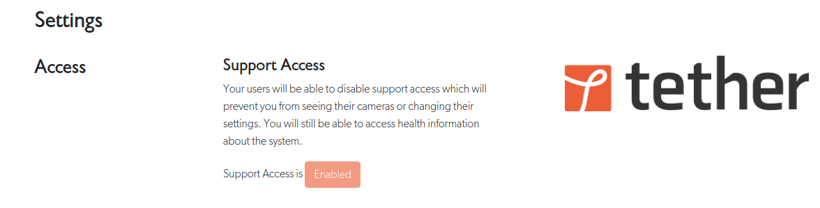 Support Access toggle showing Enabled state
