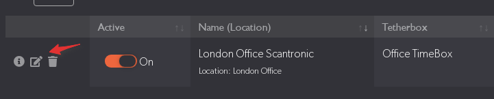 Edit icon on alarm entry