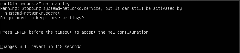 netplan try showing countdown