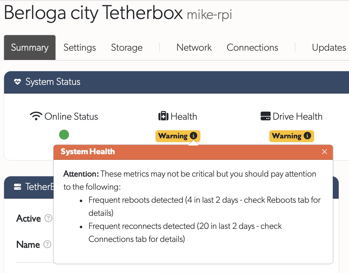 TetherBox health warning example